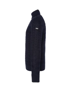 Pull col roulé bleu marine, maille torsadée - MARINE