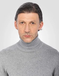 Pull col roulé gris chiné en maille fine - GRIS CHINÉ
