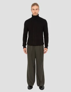 Pull col roulé noir, maille torsadée - NOIR