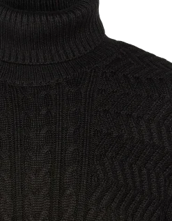Pull col roulé noir, maille torsadée - NOIR