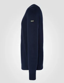 Pull côtelé bleu marine à col rond - MARINE