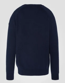 Pull côtelé bleu marine à col rond - MARINE