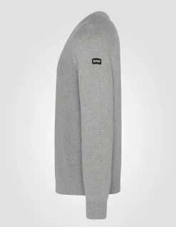 Pull côtelé gris chiné à col rond - GRIS CHINÉ
