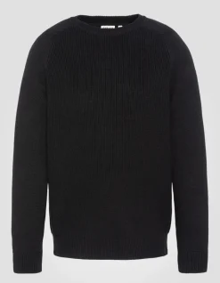 Pull côtelé noir à col rond - NOIR