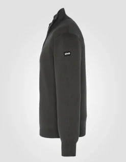Pull kaki foncé à col zippé - KAKI FONCÉ