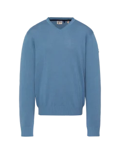 Pull léger bleu gris col V - BLEU GRIS