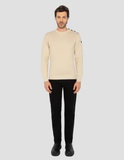Pull militaire blanc à col rond - BLANC CASSÉ