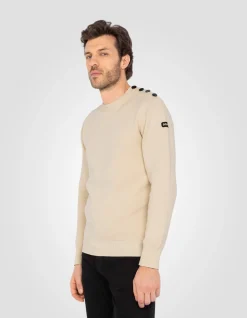 Pull militaire blanc à col rond - BLANC CASSÉ