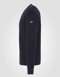 Pull militaire bleu marine à col rond - MARINE