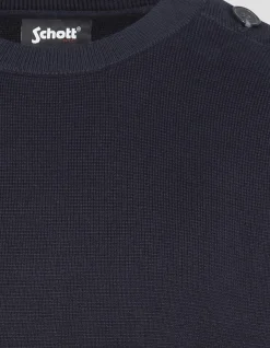 Pull militaire bleu marine à col rond - MARINE