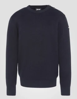 Pull militaire bleu marine à col rond - MARINE