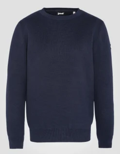Pull militaire bleu marine à col rond - MARINE
