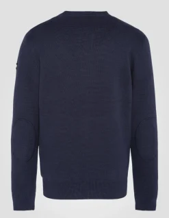Pull militaire bleu marine à col rond - MARINE