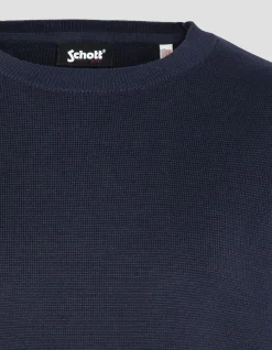Pull militaire bleu marine à col rond - MARINE