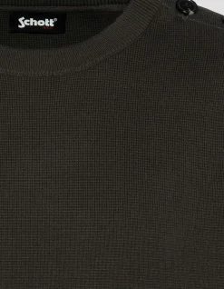Pull militaire kaki foncé à col rond - KAKI FONCÉ