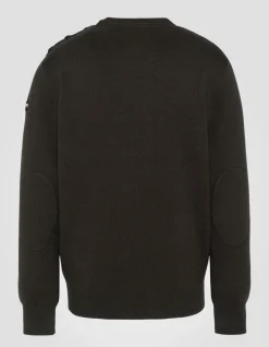 Pull militaire kaki foncé à col rond - KAKI FONCÉ