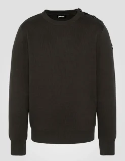 Pull militaire kaki foncé à col rond - KAKI FONCÉ