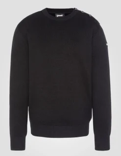 Pull militaire noir à col rond - NOIR