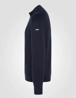Pull zippé côtelé bleu marine - MARINE