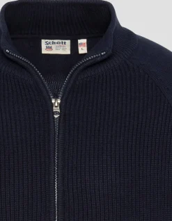 Pull zippé côtelé bleu marine - MARINE