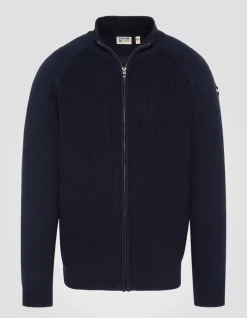 Pull zippé côtelé bleu marine - MARINE