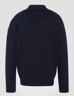Pull zippé côtelé bleu marine - MARINE