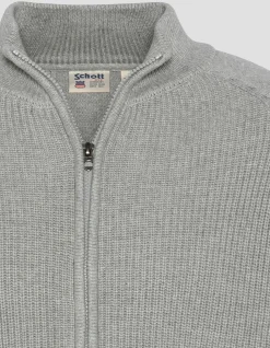 Pull zippé côtelé gris chiné - GRIS CHINÉ