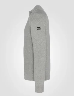 Pull zippé côtelé gris chiné - GRIS CHINÉ