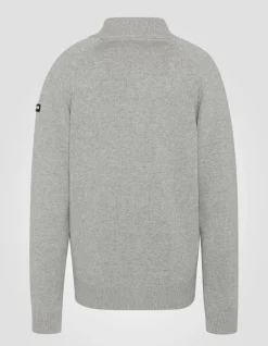 Pull zippé côtelé gris chiné - GRIS CHINÉ