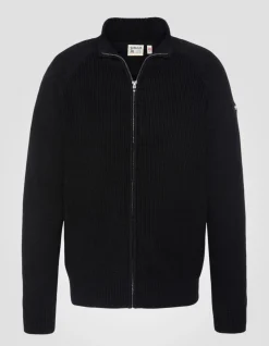 Pull zippé côtelé noir - NOIR