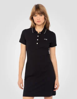 Robe polo rétro sport noire - NOIR