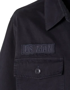 Surchemise army brodée et imprimée bleu marine en coton lavé - MARINE