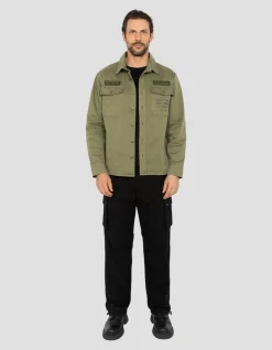 Surchemise army brodée et imprimée kaki en coton lavé - KAKI
