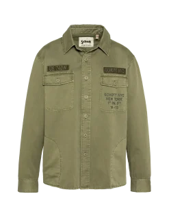 Surchemise army brodée et imprimée kaki en coton lavé - KAKI