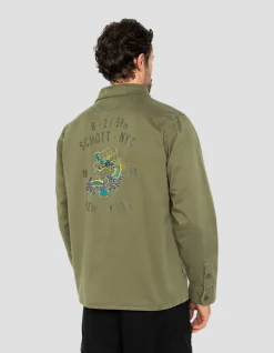 Surchemise army brodée et imprimée kaki en coton lavé - KAKI