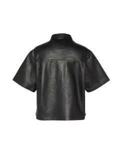 Surchemise noire manches courtes, cuir d'agneau - NOIR