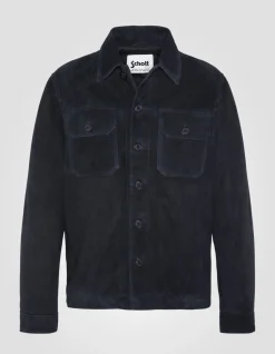 Surchemise worker bleu marine, cuir de chèvre - MARINE