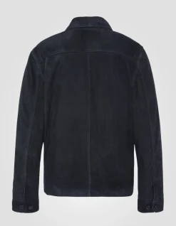 Surchemise worker bleu marine, cuir de chèvre - MARINE