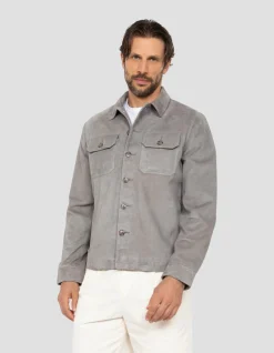 Surchemise worker gris clair, cuir de chèvre - GRIS CLAIR