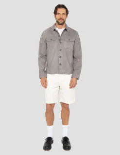 Surchemise worker gris clair, cuir de chèvre - GRIS CLAIR