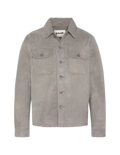 Surchemise worker gris clair, cuir de chèvre - GRIS CLAIR