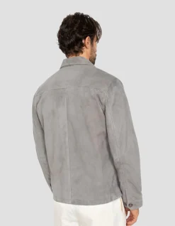 Surchemise worker gris clair, cuir de chèvre - GRIS CLAIR