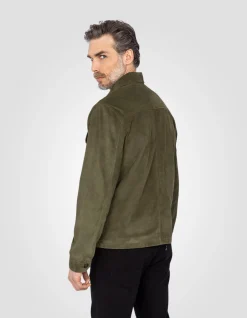 Surchemise worker kaki, cuir de chèvre - KAKI