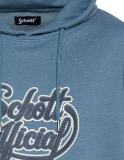 Sweatshirt bleu jean à capuche imprimé Schott Official - BLEU JEAN