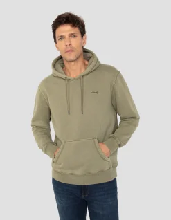 Sweatshirt à capuche kaki, effet délavé - KAKI