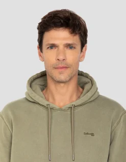 Sweatshirt à capuche kaki, effet délavé - KAKI