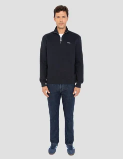 Sweatshirt col camionneur bleu marine en molleton épais - MARINE