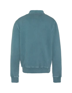 Sweatshirt col polo bleu, effet délavé - BLEU MINÉRAL