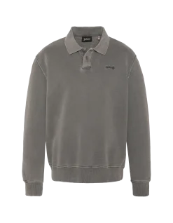 Sweatshirt col polo charbon, effet délavé - CHARBON