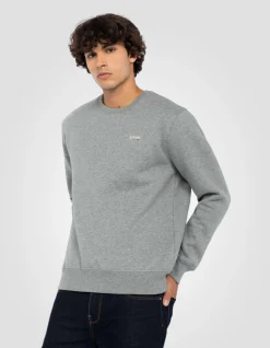 Sweatshirt col rond gris chiné en molleton épais - GRIS CHINÉ